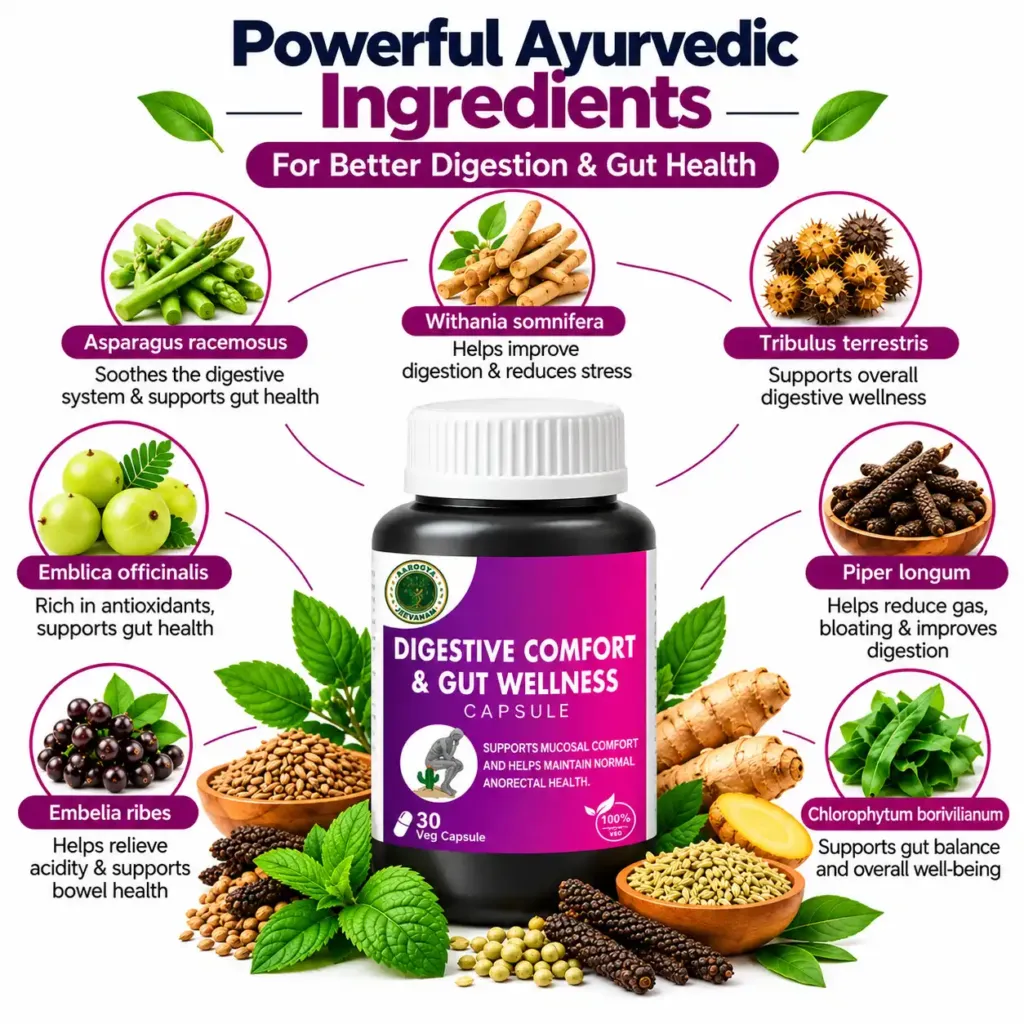 Digestive Comfort & Gut Wellness Capsules – Ayurvedic Support for Healthy Digestion & Gut Comfort