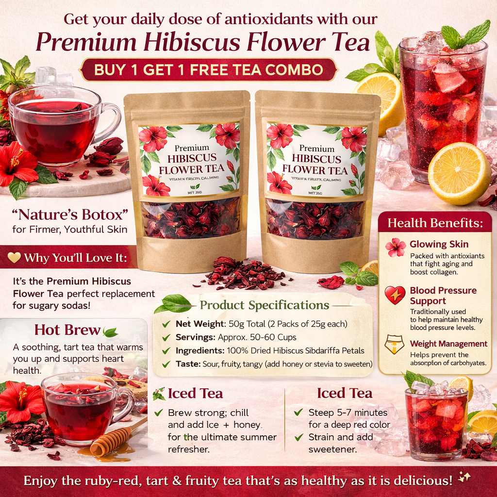 Premium Hibiscus Flower Tea - Buy 1 Get 1 Free (25gx2)