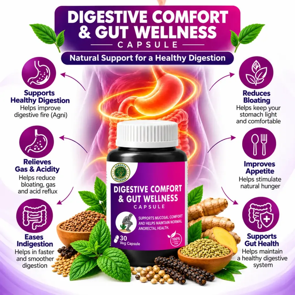 Digestive Comfort & Gut Wellness Capsules – Ayurvedic Support for Healthy Digestion & Gut Comfort
