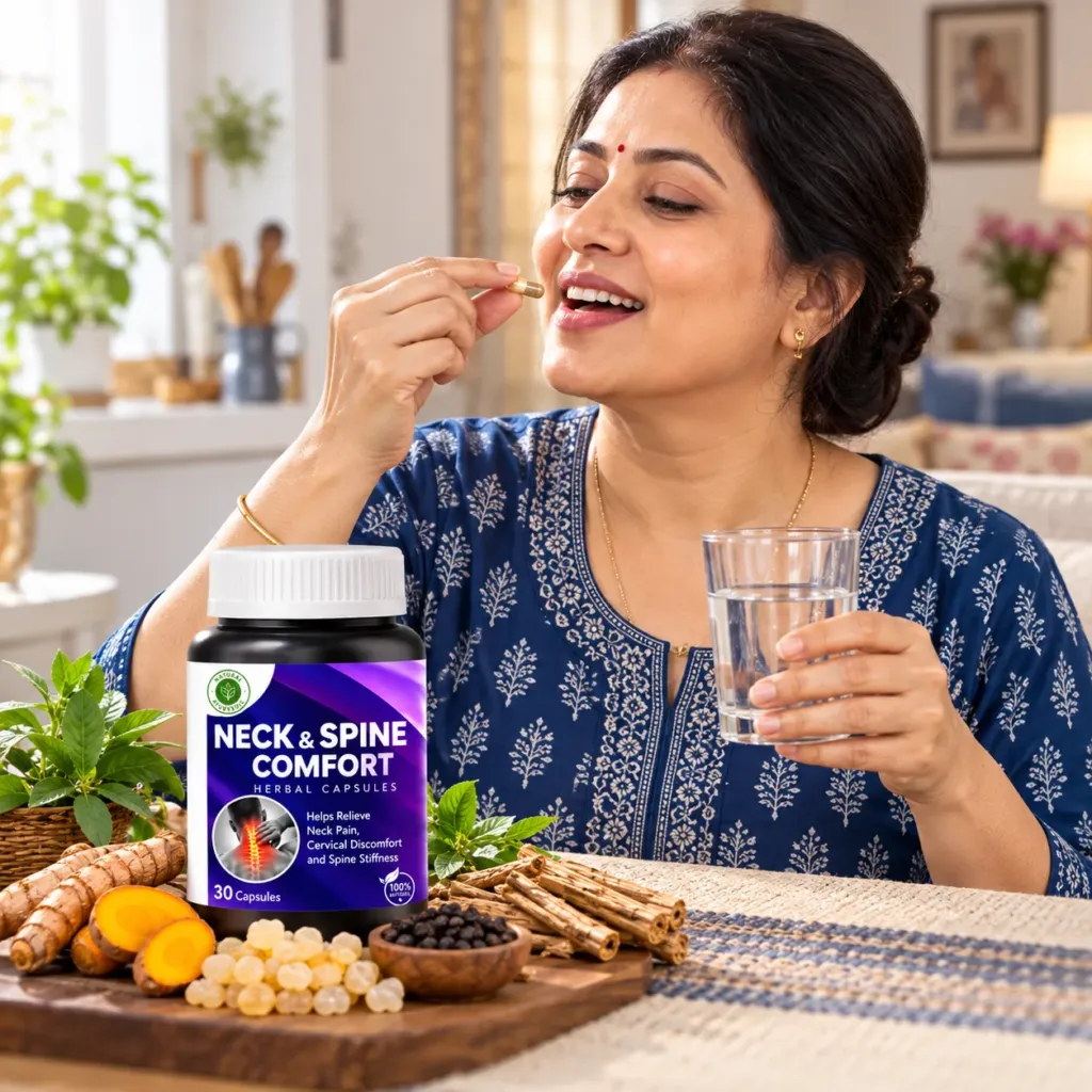 Woman Taking Natural Neck Supplement