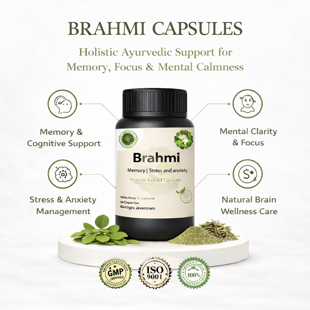 Brahmi Extract Capsules – Ayurvedic Support for Memory, Stress & Mental Wellness