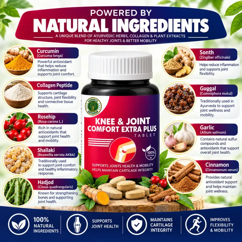Knee & Joint Comfort Extra Plus Tablet ingredients – Curcumin, Collagen, Shallaki, Hadjod, Guggal