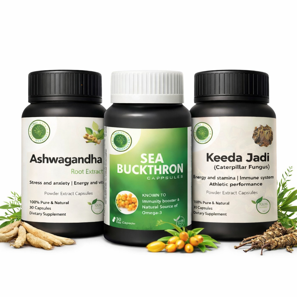 Ultimate Strength Combo – Ashwagandha, Keeda Jadi & Sea Buckthorn