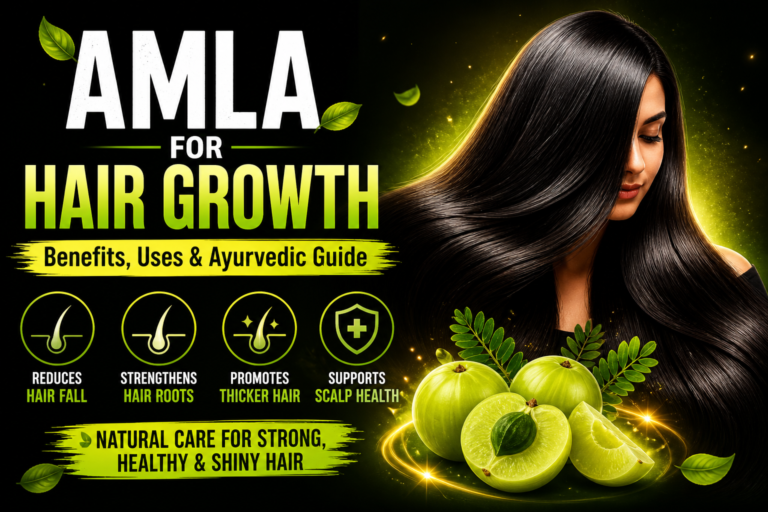 Amla for hair growth benefits with healthy long shiny hair and Ayurvedic hair care support